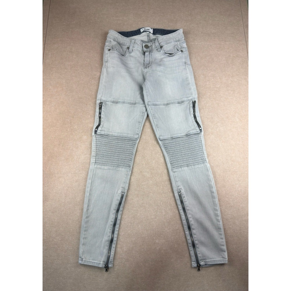 Paige Jeans Women's 26 Gray Moto Skinny Stretch Low Rise USA Made